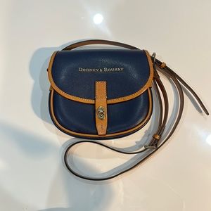 Dooney & Burke Leather Crossbody Saddle Bag, Navy and Tan